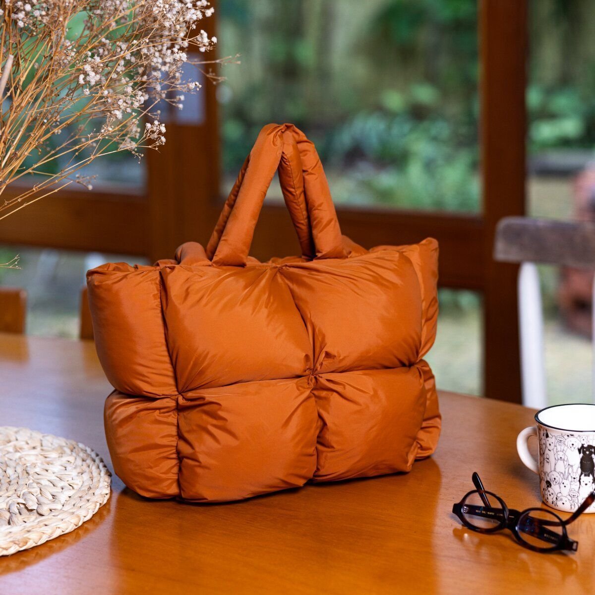 Bolsa Puffer Alças Marrom Marrom 2