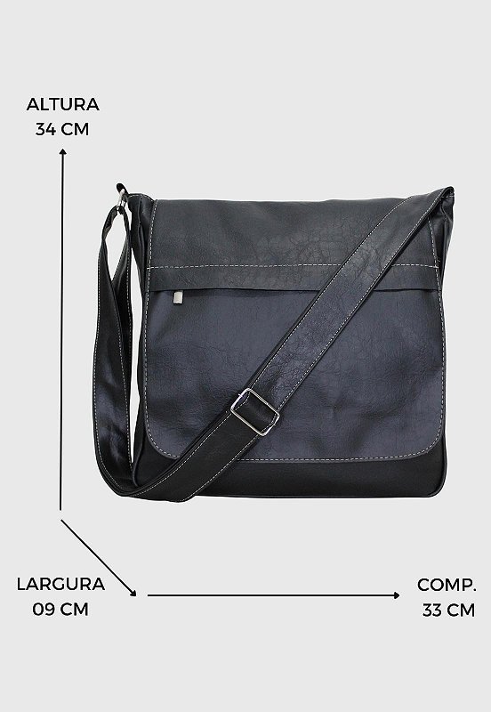 Bolsa Pasta Lennas Transversal Masculina Feminina Preta L045 Preto 2