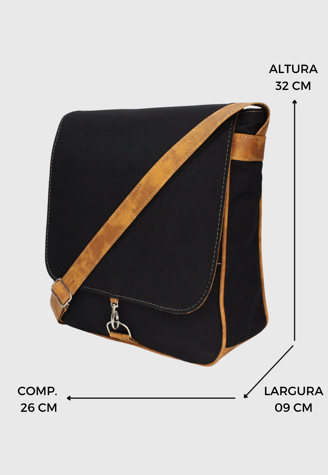 Bolsa Lennas Transversal de Lona Preta L068 Preto 2