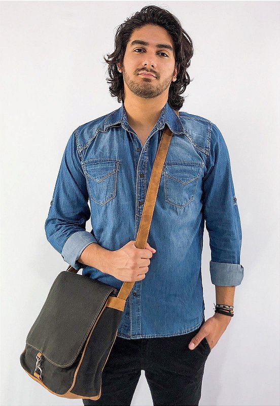 Bolsa Lennas Transversal de Lona Preta L068 Preto 6