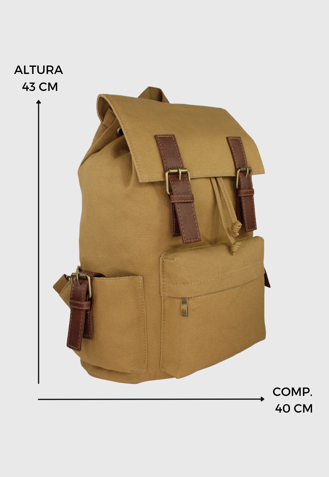 Lennas Mochila Vintage de Lona Tamanho Grande Caqui L085 Bege 2