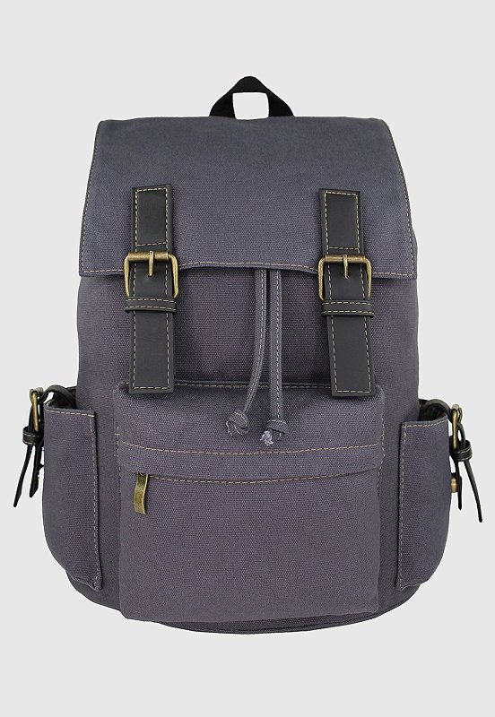 Lennas Mochila Vintage de Lona Tamanho Grande Cinza L085 Cinza