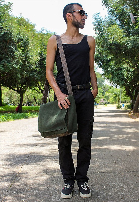 Lennas Pasta Carteiro Bolsa Transversal de Lona Verde Militar A003 Verde 6