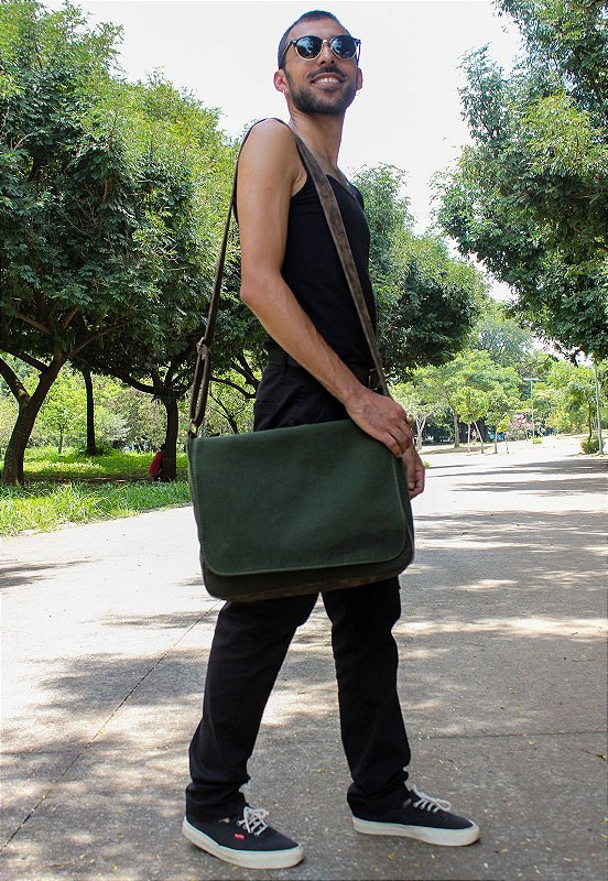 Lennas Pasta Carteiro Bolsa Transversal de Lona Verde Militar A003 Verde 7