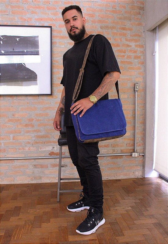 Lennas Pasta Carteiro Bolsa Transversal de Lona Azul A003 Azul 6