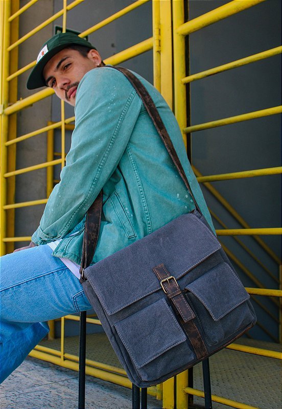 Lennas Bolsa Pasta Carteiro Transversal de Lona Cinza A007 Cinza 6