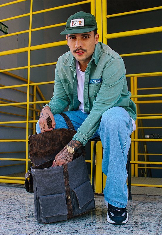 Lennas Bolsa Pasta Carteiro Transversal de Lona Cinza A007 Cinza 8