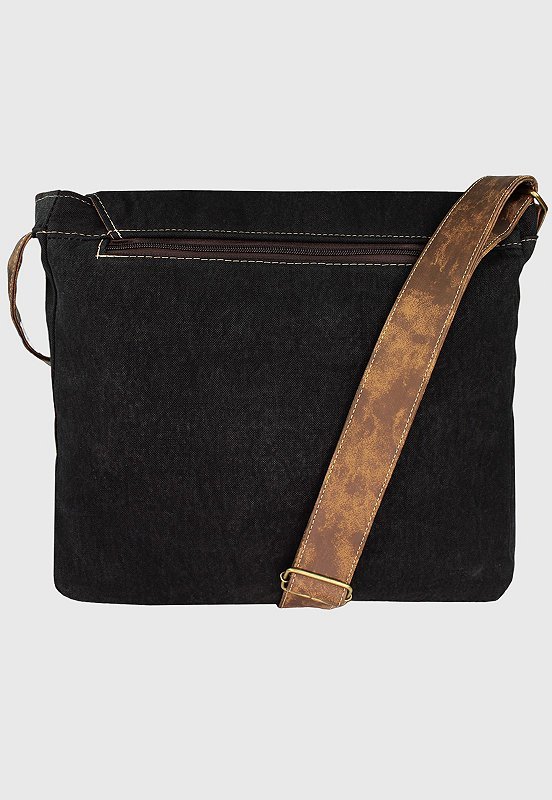 Lennas Bolsa Pasta Carteiro Transversal de Lona Preta A007 Preto 3