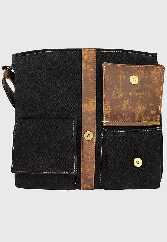 Lennas Bolsa Pasta Carteiro Transversal de Lona Preta A007 Preto 4