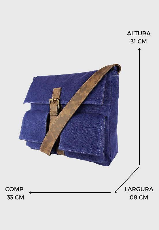 Lennas Bolsa Pasta Carteiro Transversal de Lona Azul A007 Azul 2