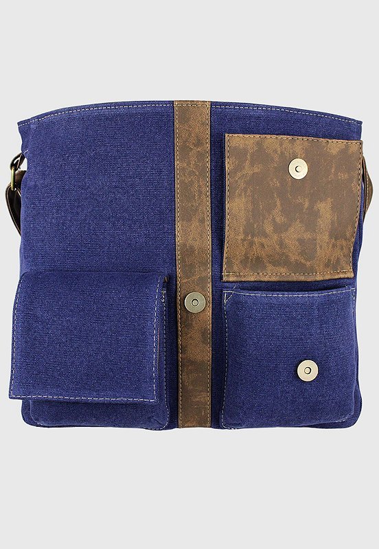 Lennas Bolsa Pasta Carteiro Transversal de Lona Azul A007 Azul 3