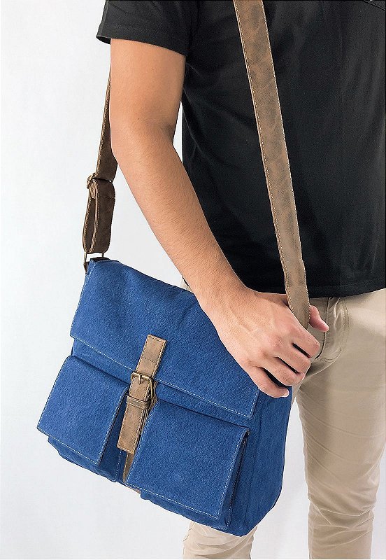 Lennas Bolsa Pasta Carteiro Transversal de Lona Azul A007 Azul 8