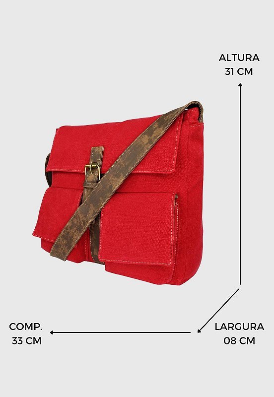 Lennas Bolsa Pasta Carteiro Transversal de Lona Vermelha A007 Vermelho 2
