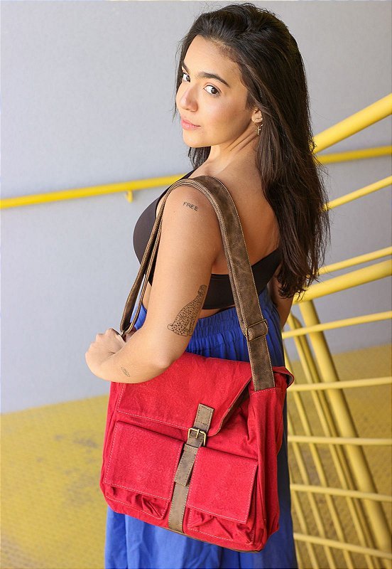 Lennas Bolsa Pasta Carteiro Transversal de Lona Vermelha A007 Vermelho 6