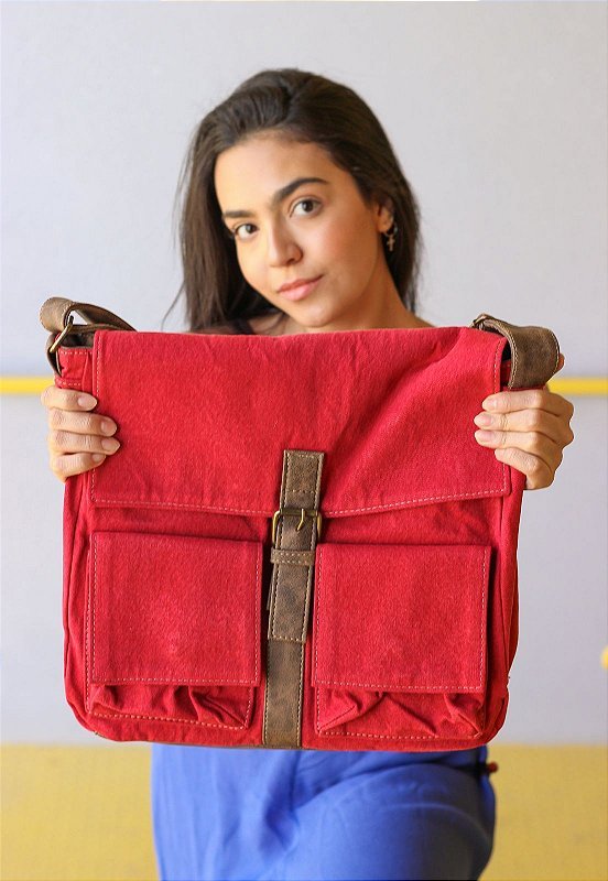 Lennas Bolsa Pasta Carteiro Transversal de Lona Vermelha A007 Vermelho 7