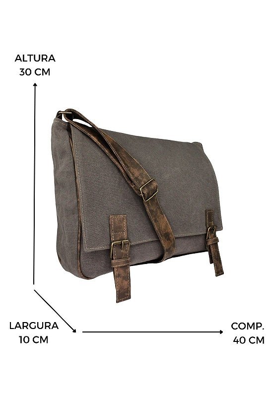 Pasta Lennas Carteiro Vintage Transversal De Lona Cinza A011 Cinza 2