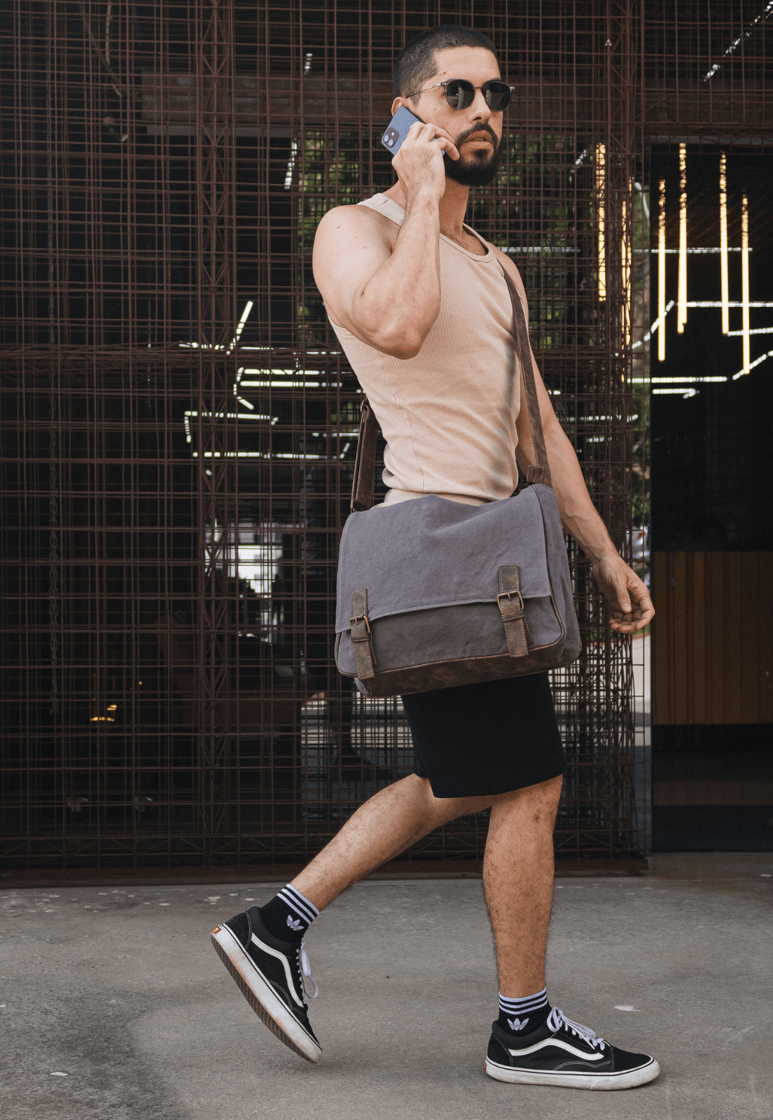 Pasta Lennas Carteiro Vintage Transversal De Lona Cinza A011 Cinza 6