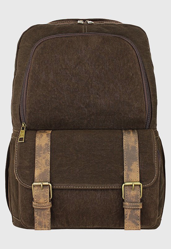 Mochila Lennas De Lona Grande Masculina Feminina Com Compartimento para Notebook Marrom A018 Marrom 1