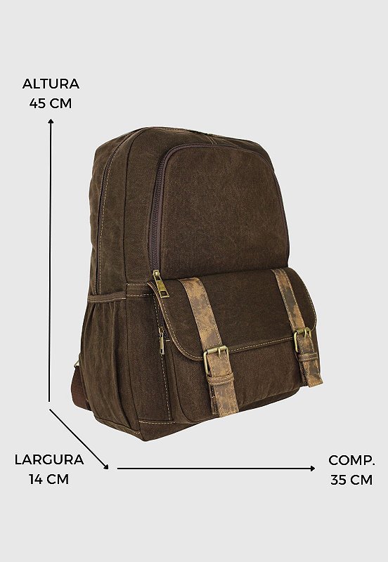 Mochila Lennas De Lona Grande Masculina Feminina Com Compartimento para Notebook Marrom A018 Marrom 2