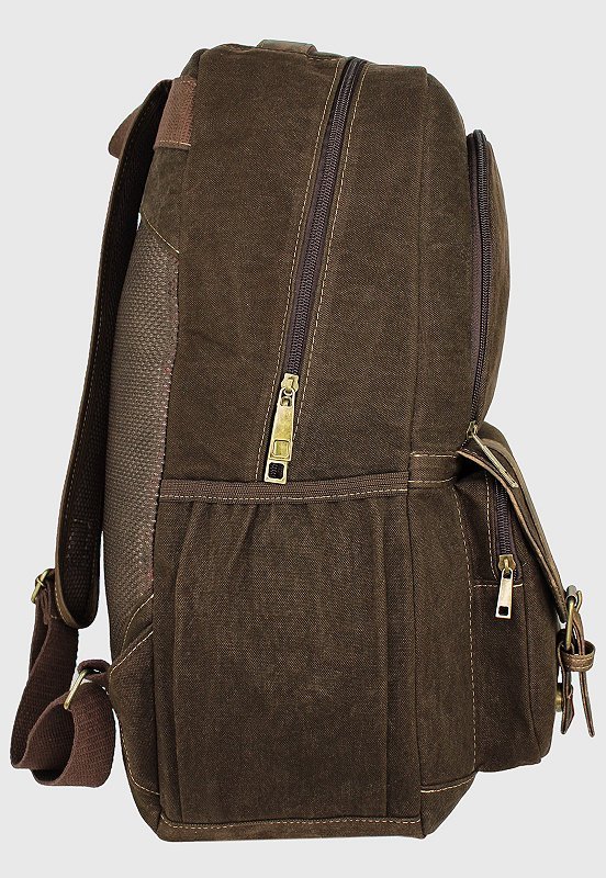Mochila Lennas De Lona Grande Masculina Feminina Com Compartimento para Notebook Marrom A018 Marrom 3