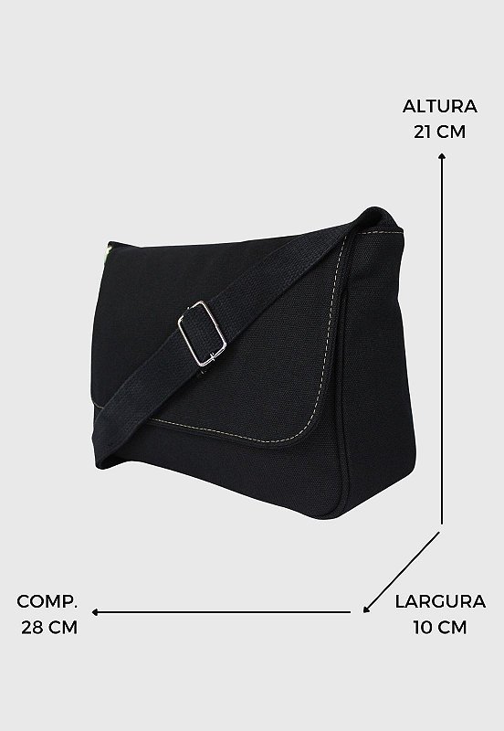 Pasta Lennas Mini Carteiro Transversal de Lona Preta A020 Preto 2