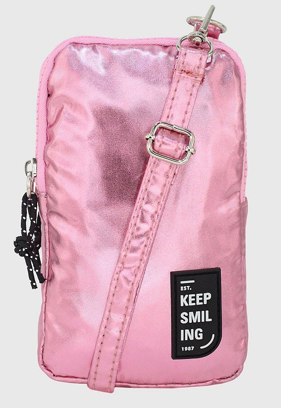 Lennas Shoulder Bag Bolsa Transversal Pequena de Nylon Metalizada Rosa B051 Rosa 2