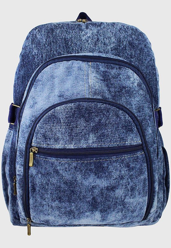 Lennas Mochila Jeans Escolar Tamanho Grande Comporta Notebook Marmorada L083 Azul 1