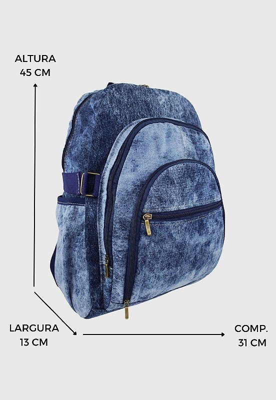 Lennas Mochila Jeans Escolar Tamanho Grande Comporta Notebook Marmorada L083 Azul 2