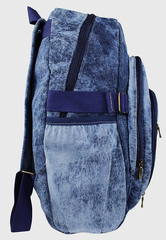 Lennas Mochila Jeans Escolar Tamanho Grande Comporta Notebook Marmorada L083 Azul 3