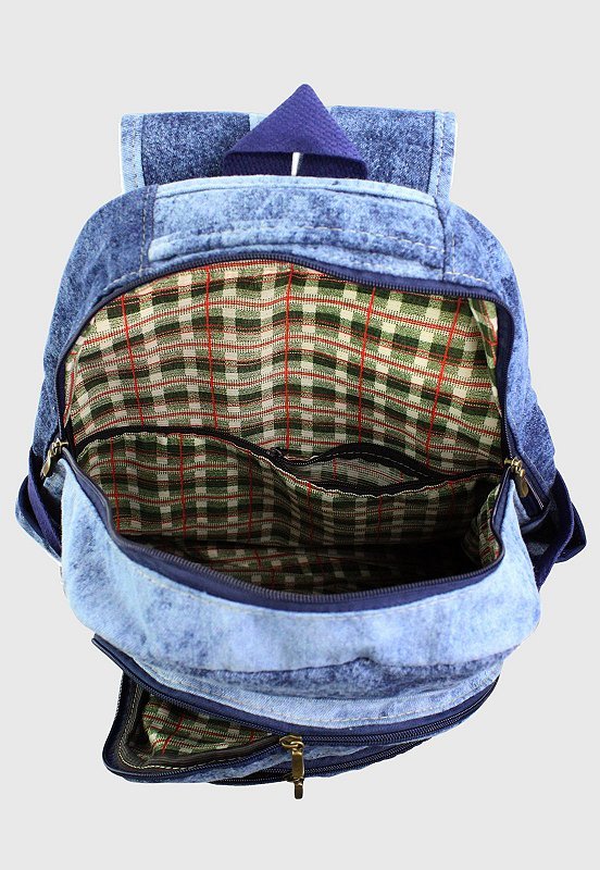 Lennas Mochila Jeans Escolar Tamanho Grande Comporta Notebook Marmorada L083 Azul 5