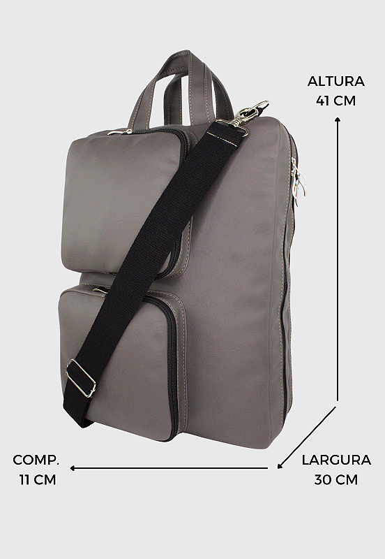 Bolsa Mochila Pasta Transversal Executiva Material Sintetico Cinza LE10 Cinza 8