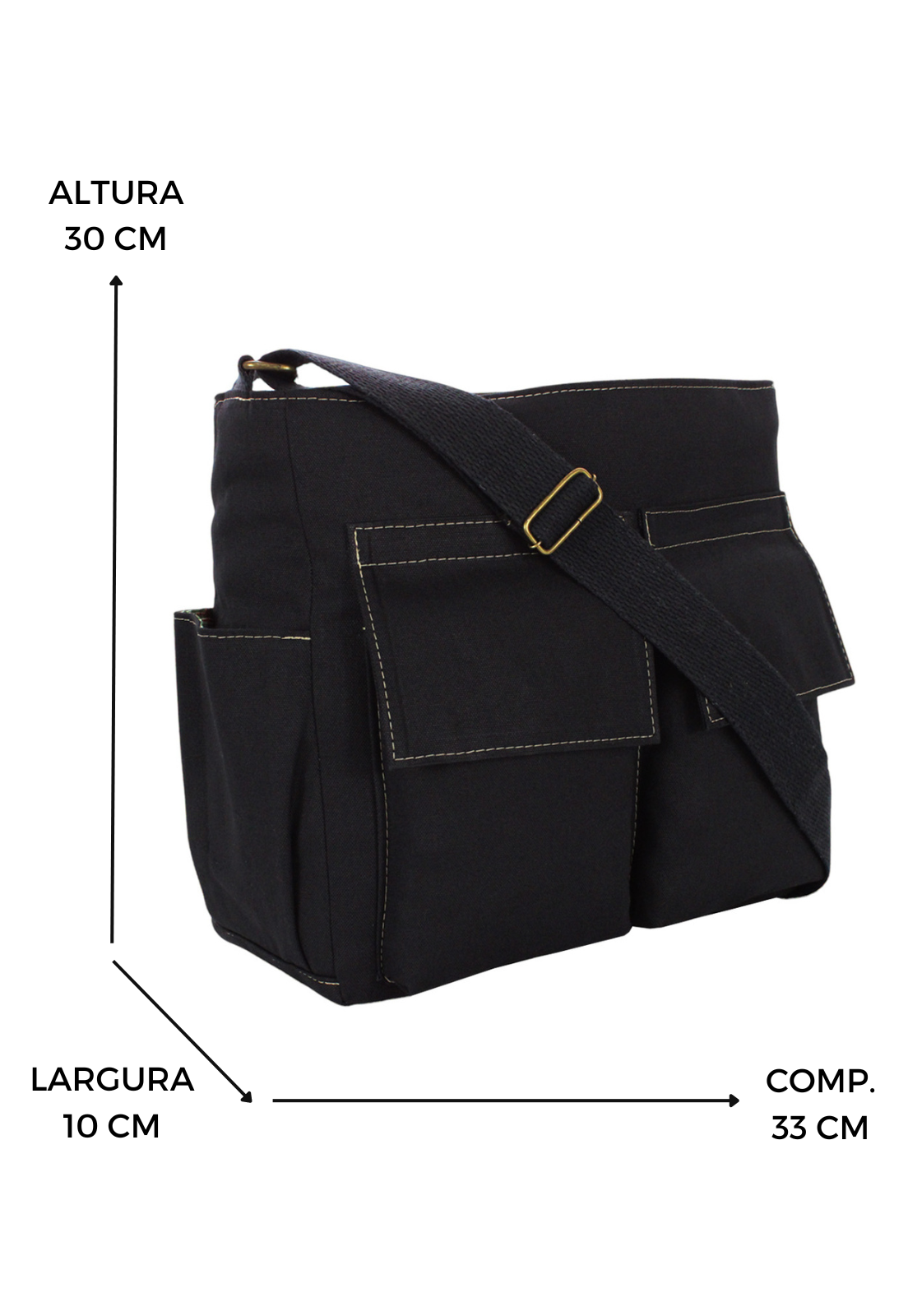Lennas Bolsa Tote Bag Tiracolo de Lona Tamanho Grande Preta A023 Preto 2