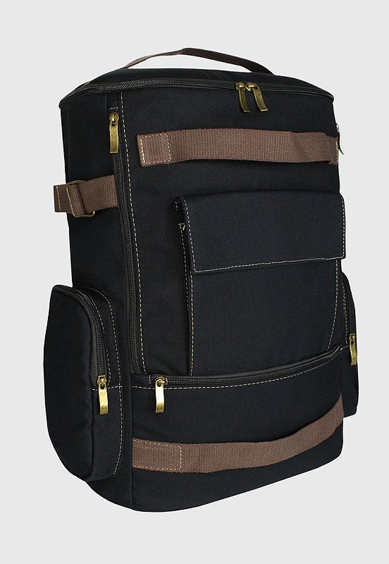 Lennas Mochila de Lona Grande Masculina Feminina Comporta Notebook Casual e Viagens Preta LE13