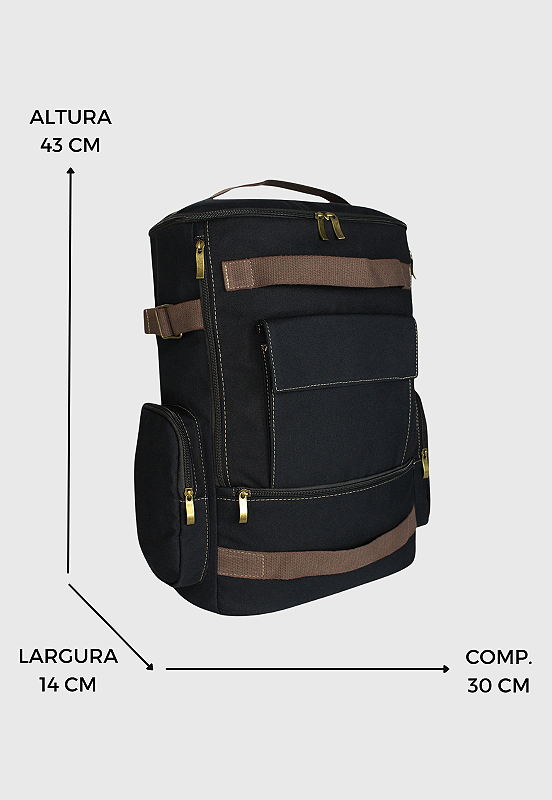Lennas Mochila de Lona Grande Masculina Feminina Comporta Notebook Casual e Viagens Preta LE13 Preto 6