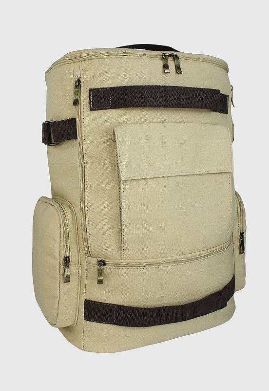 Lennas Mochila de Lona Grande Masculina Feminina Comporta Notebook Casual e Viagens Bege LE13