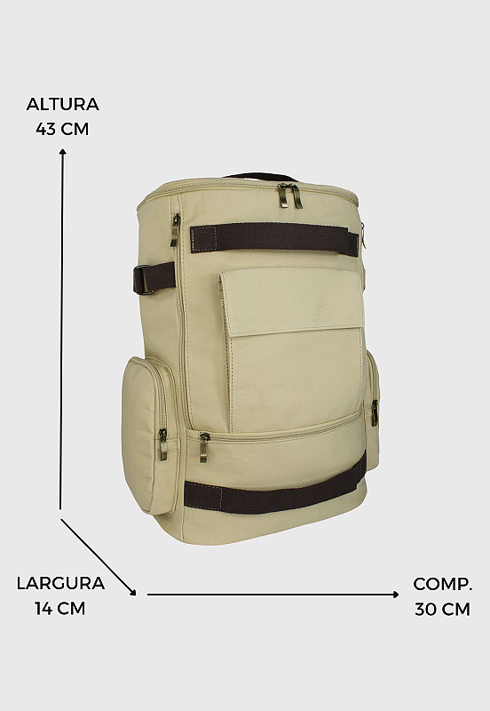 Lennas Mochila de Lona Grande Masculina Feminina Comporta Notebook Casual e Viagens Bege LE13 Bege 6