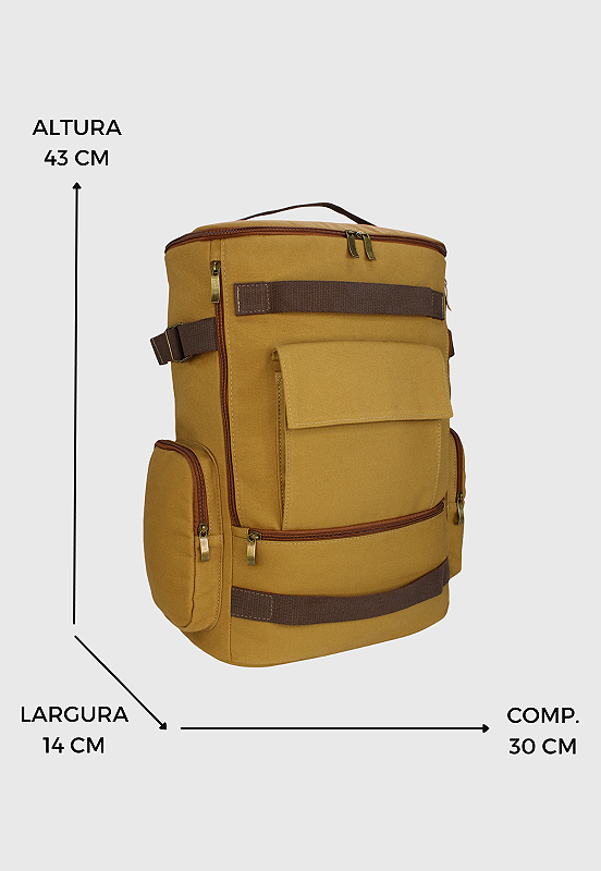 Lennas Mochila de Lona Grande Masculina Feminina Comporta Notebook Casual e Viagens Caqui LE13 Bege 6