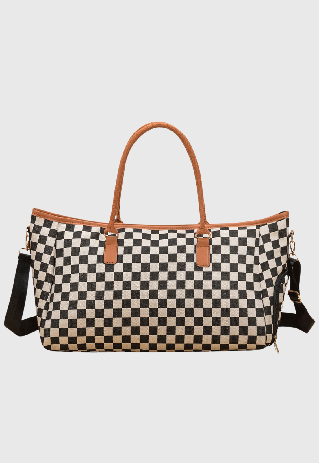 Mala de Mao Bolsa Transversal Tamanho Grande Estampa Xadrez Cor Caramelo B069