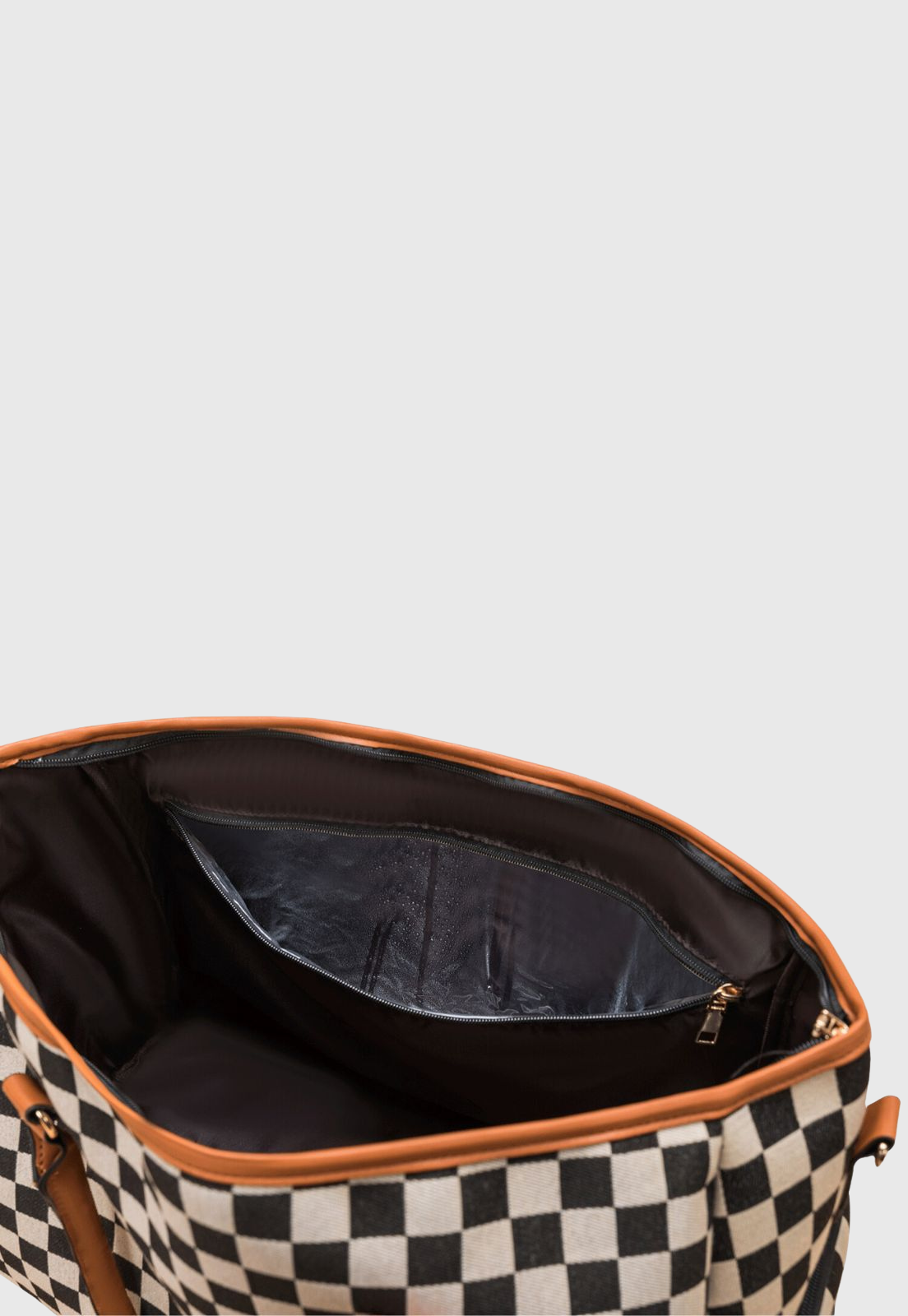 Mala de Mao Bolsa Transversal Tamanho Grande Estampa Xadrez Cor Caramelo B069 Bege 4