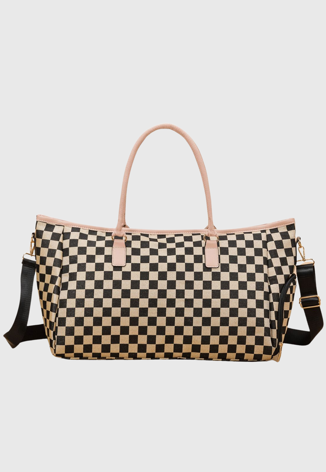 Mala de Mao Bolsa Transversal Tamanho Grande Estampa Xadrez Cor Bege B069