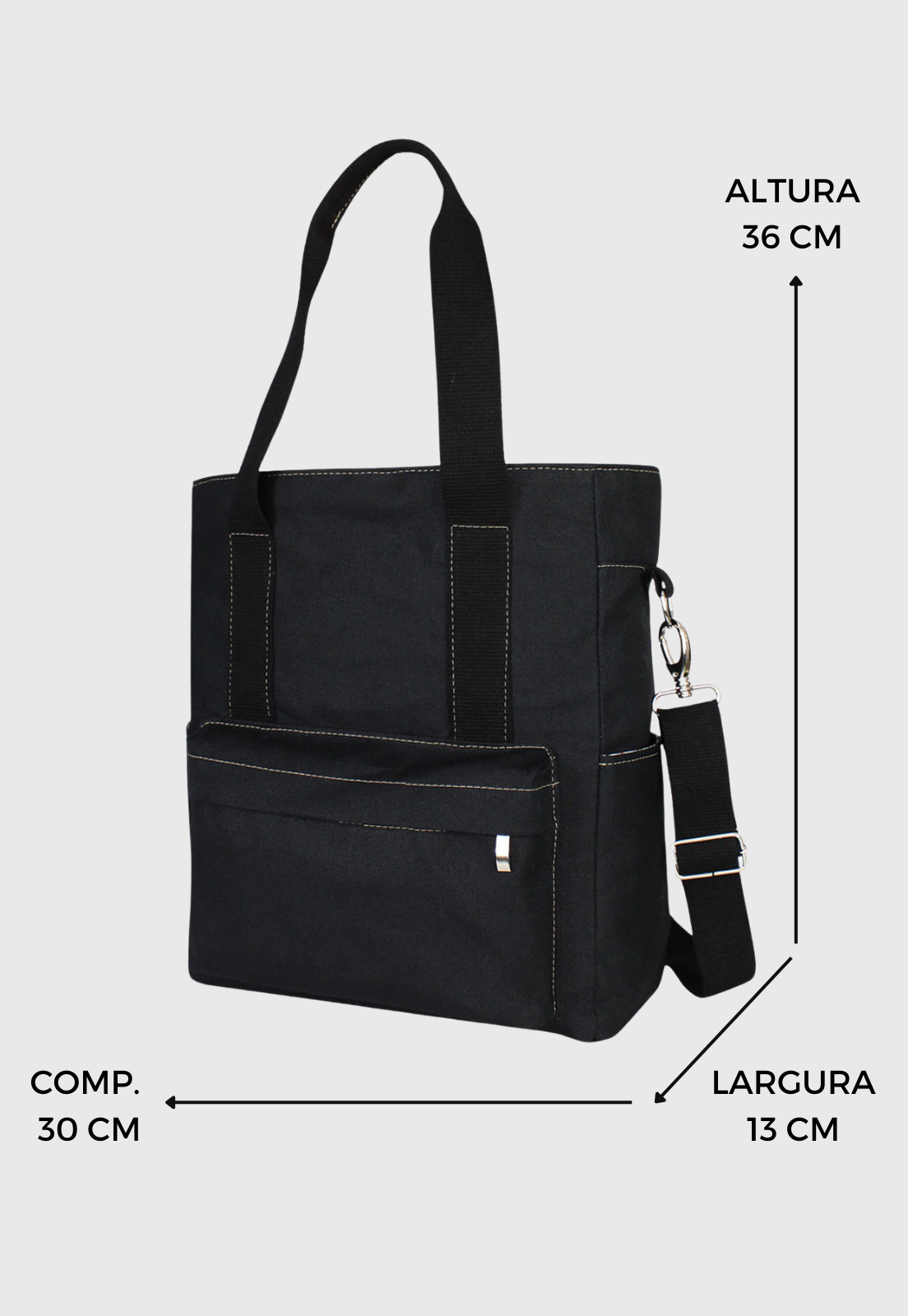 Lennas Bolsa Transversal e de Ombro Tote Bag de Lona Preta A025 Preto 2
