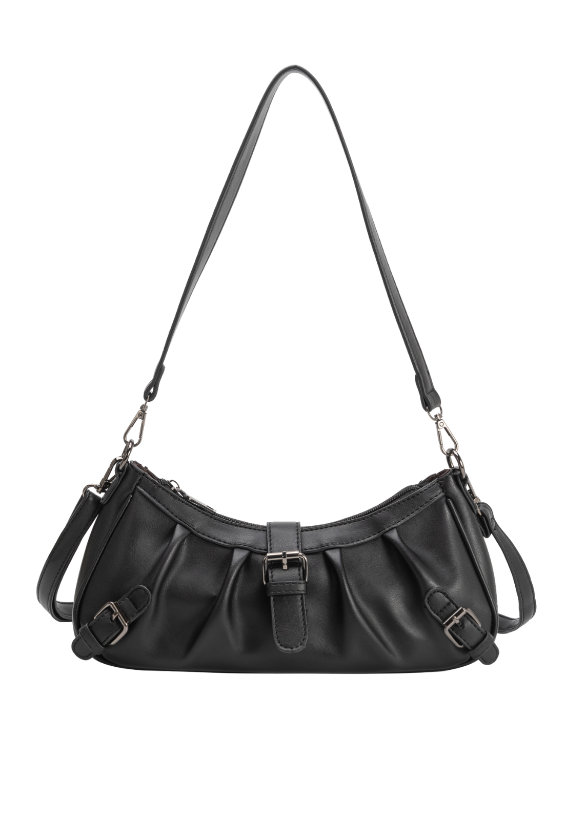 Lennas Bolsa Transversal e de Ombro Feminina Fashion com Fivelas Preta B079 Preto 1