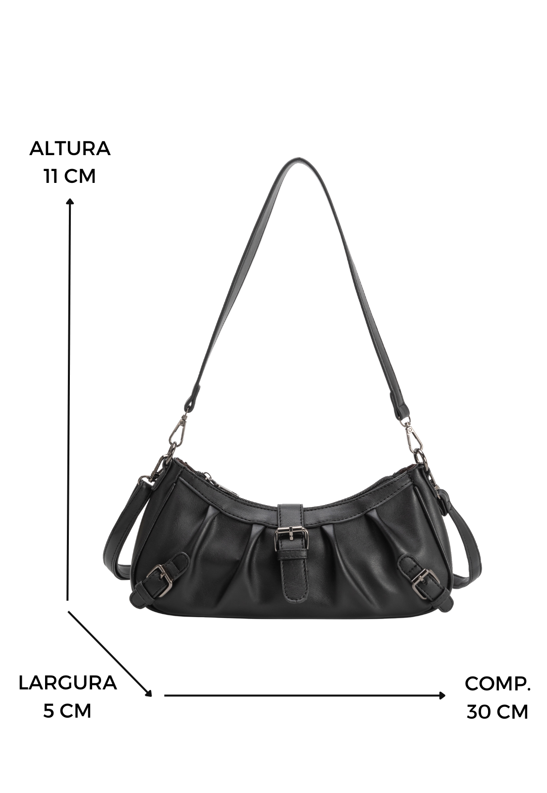 Lennas Bolsa Transversal e de Ombro Feminina Fashion com Fivelas Preta B079 Preto 2