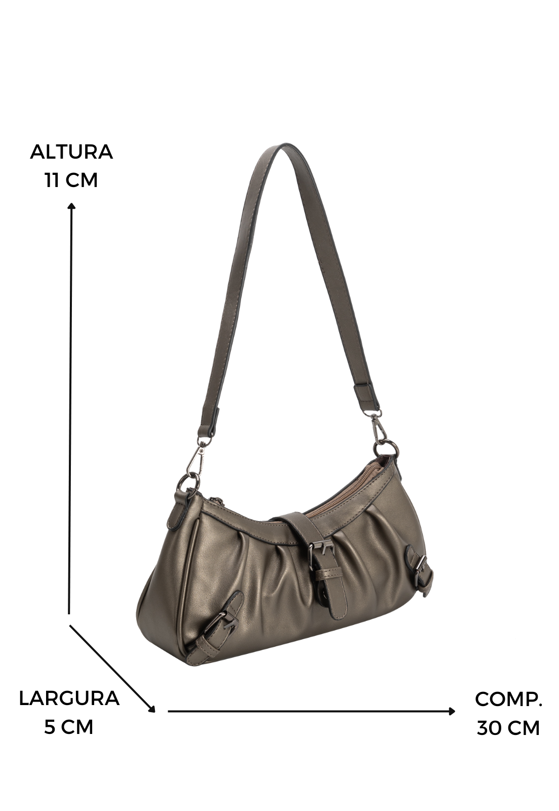 Lennas Bolsa Transversal e de Ombro Feminina Fashion com Fivelas Ouro Velho B079 Dourado 2