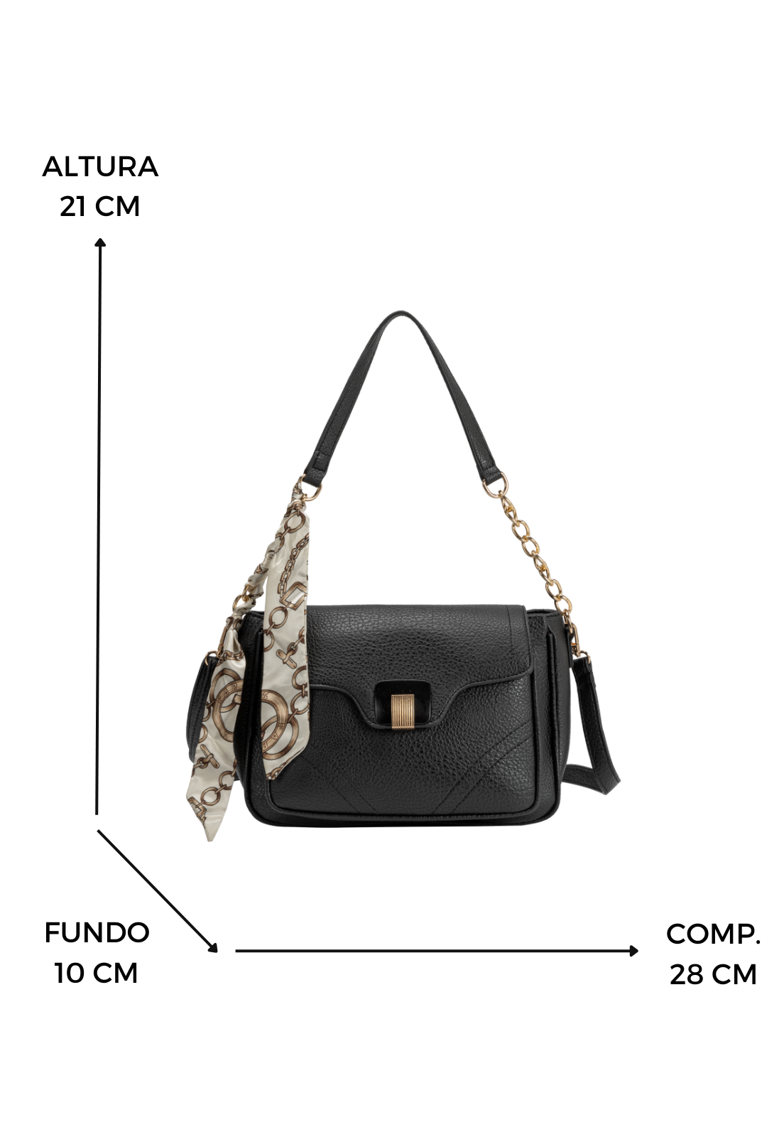 Lennas Bolsa Transversal e de Ombro Feminina Estilo Casual Preta B081 Preto 2