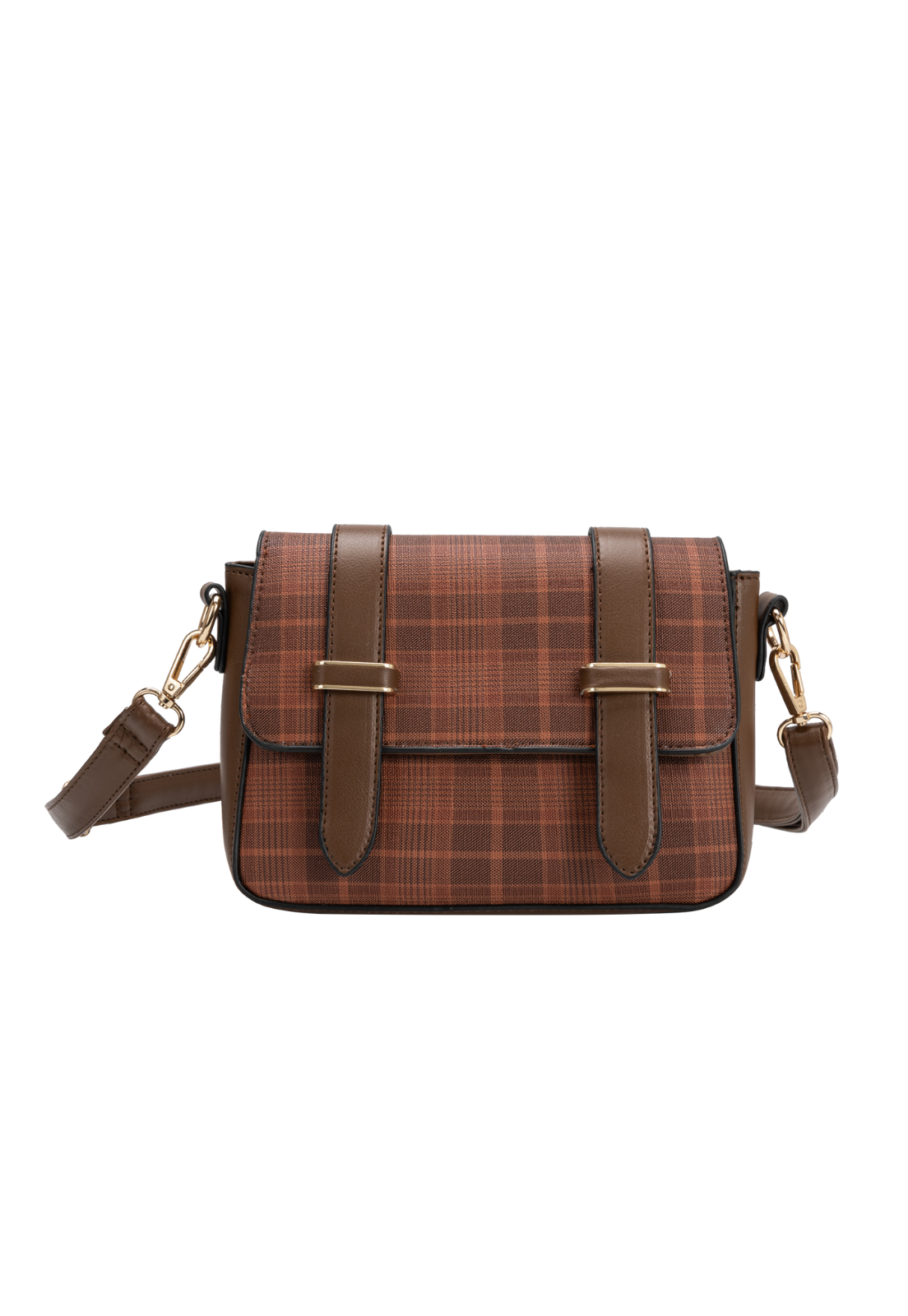 Lennas Bolsa Feminina Transversal Tiracolo Pequena com Estampa Xadrez Marrom B083