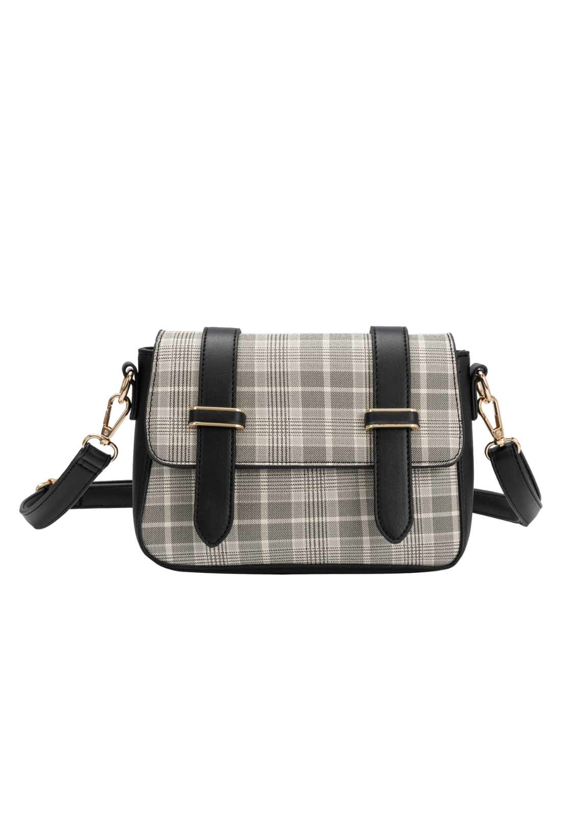 Lennas Bolsa Feminina Transversal Tiracolo Pequena com Estampa Xadrez Preta B083