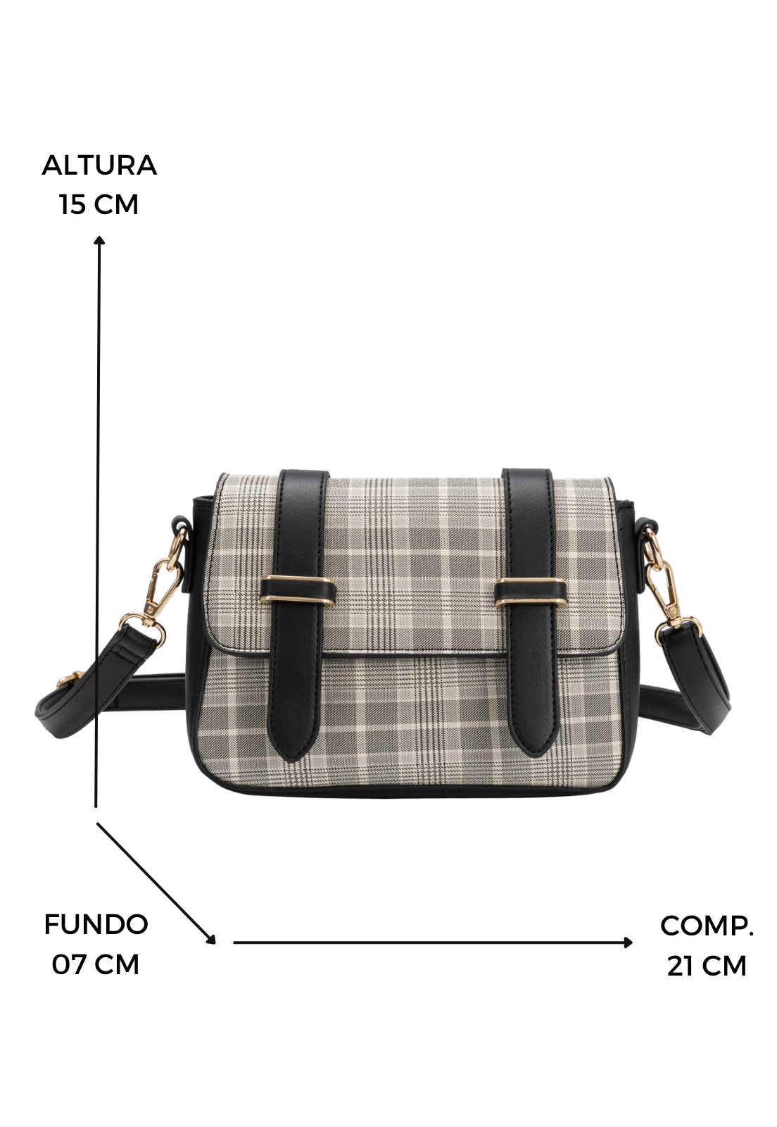 Lennas Bolsa Feminina Transversal Tiracolo Pequena com Estampa Xadrez Preta B083 Preto 2