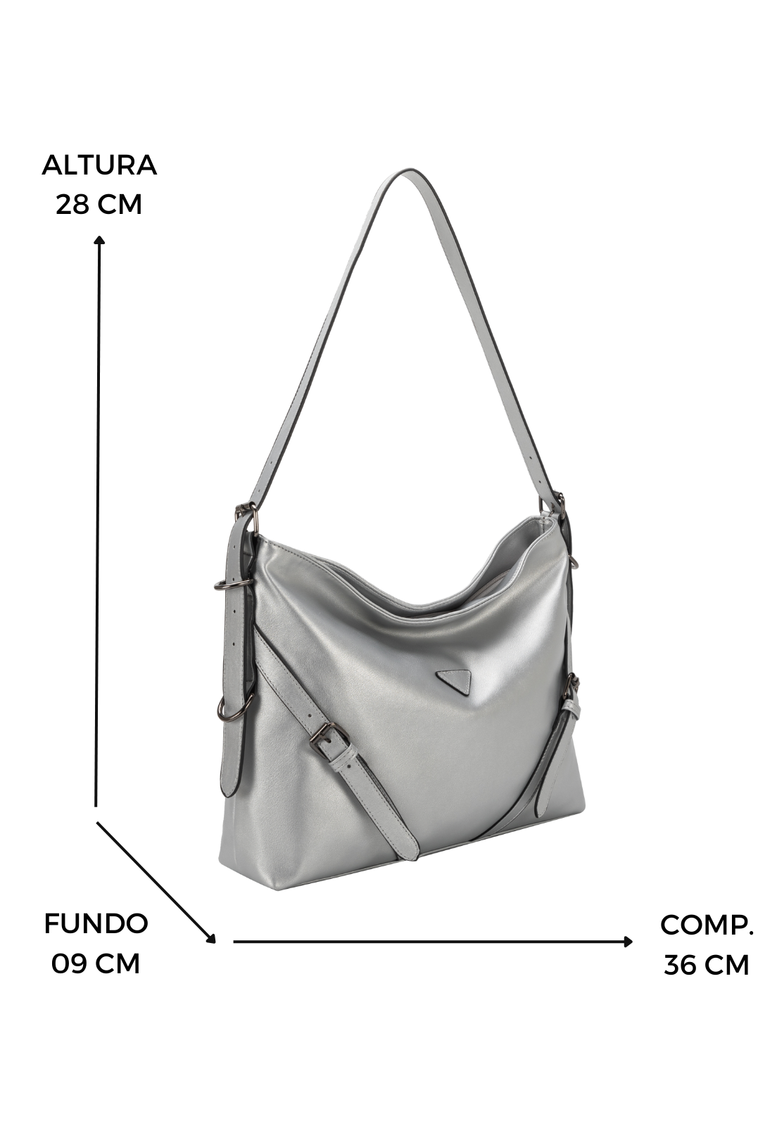 Lennas Hobo Bag Bolsa Transversal e de Ombro Tamanho Grande Fashion Prata B085 Prata 1