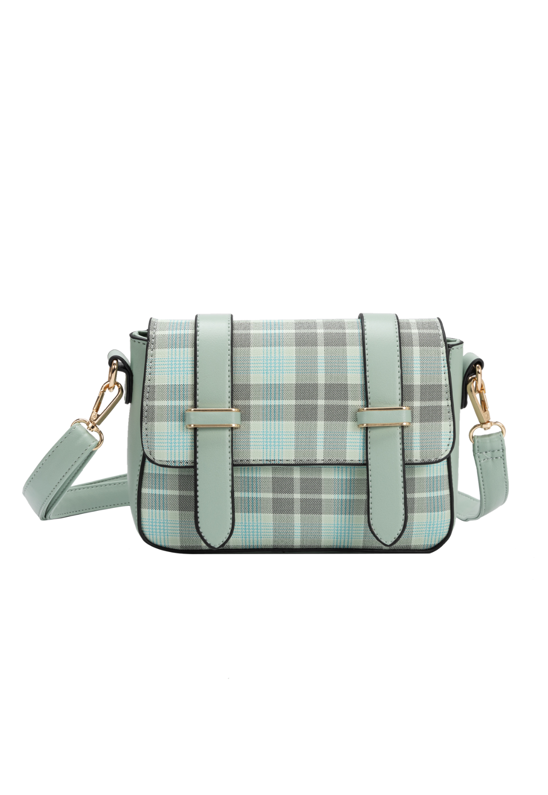 Lennas Bolsa Feminina Transversal Tiracolo Pequena com Estampa Xadrez Verde B083